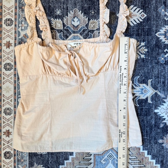 Simple Retro Ruched Bust Knot Front Ruffle Trim Cami Top Women’s Size Large - Picture 9 of 9